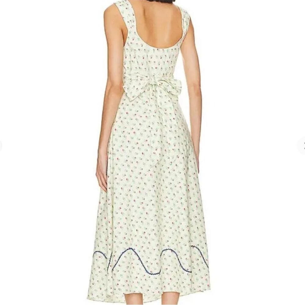 Free People Cream Floral Midi Dress with Blue Trim - Picture 2 of 2
